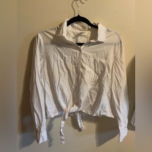 White button up shirt with tie bottom